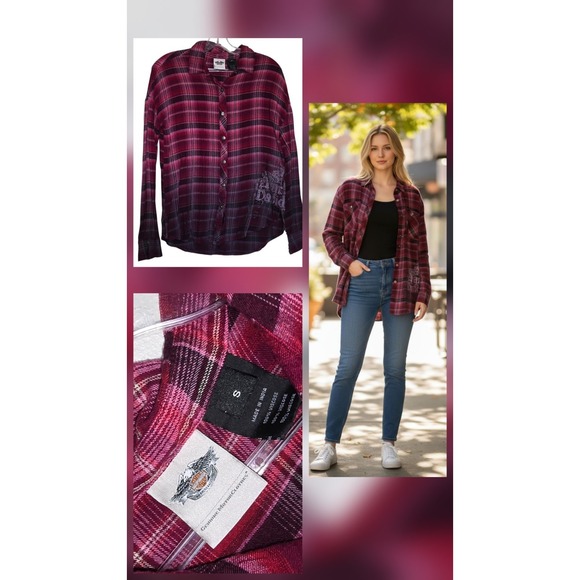 Harley-Davidson Tops - Harley-Davidson Flannel Ombre Plaid Logo Women's size Small Biker Shirt